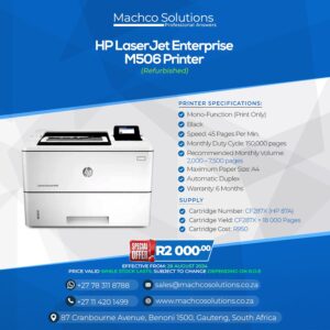 HP Laserjet Enterprise M506 Mono Printer (Refurbished)