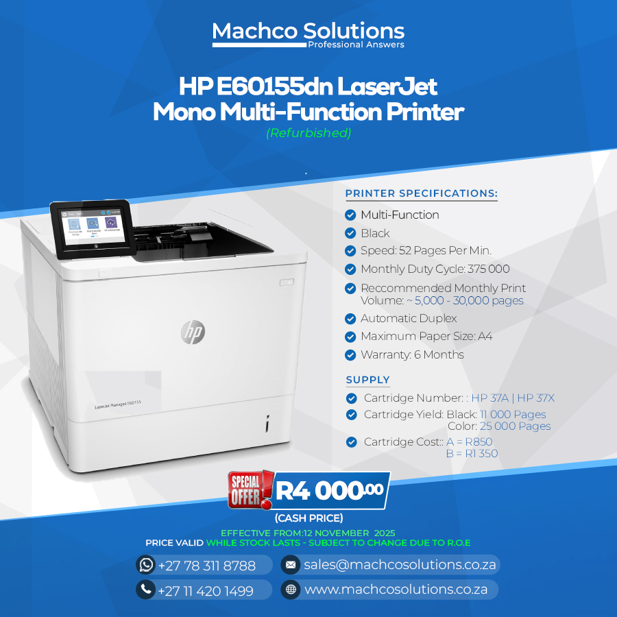 HP E60155dn LaserJet Mono Refurbished Printer - Refurbished - Image 2